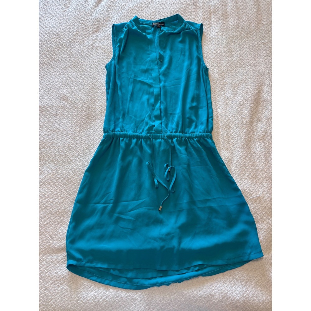 Dalia Teal Blue Sleeveless Drawstring Waist Mini Dress Size 2